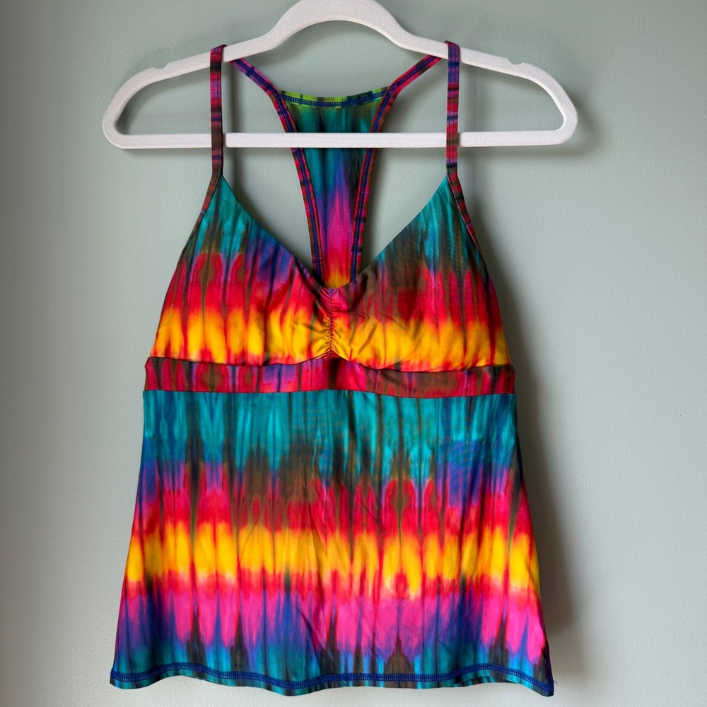 Trina Turk Active T-Back Tank Top Vibrant Multi-Color Tie-Dye Activewear SZ XL